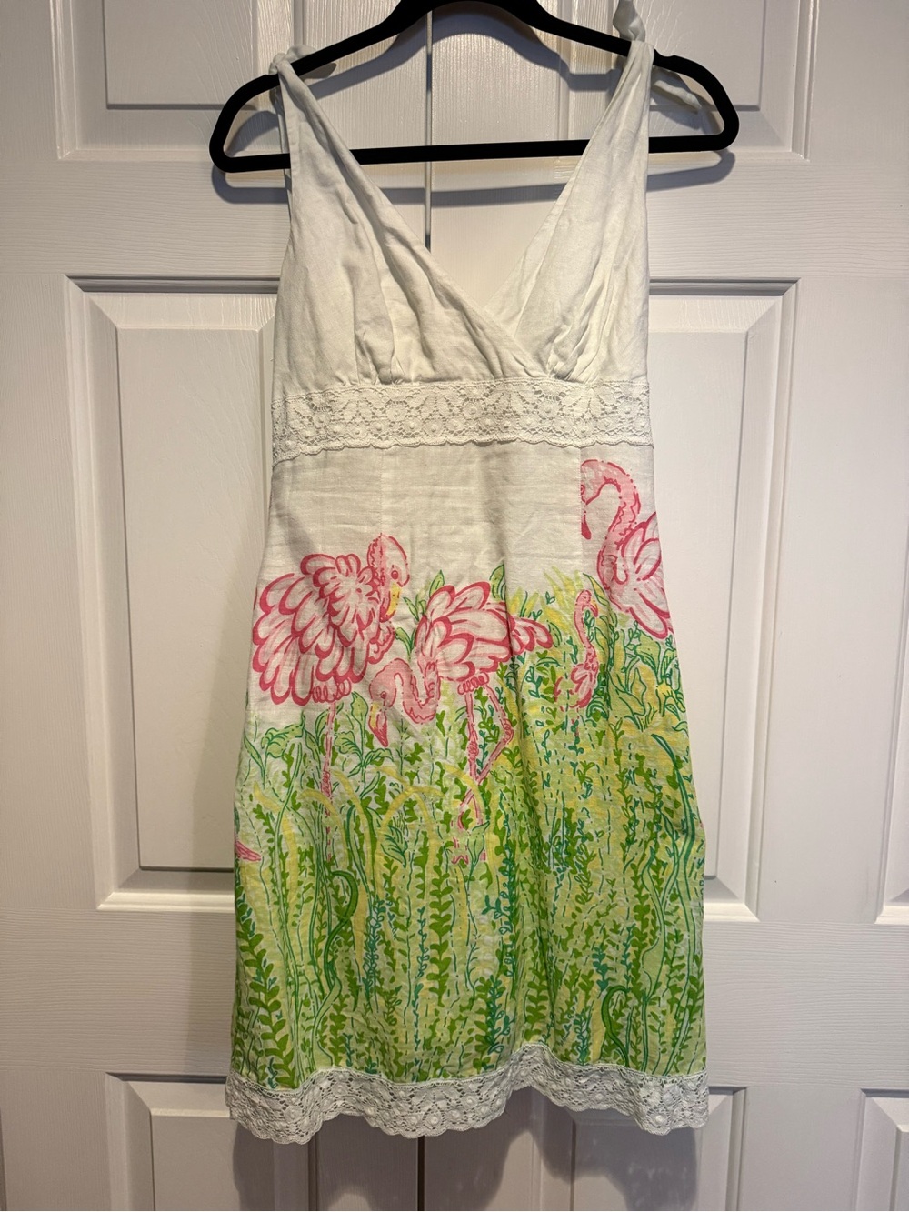 Lilly Pulitzer White Floral Flamingo Sundress - Pink & Green